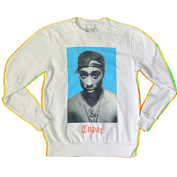 Women’s Tupac Printed Crewneck Sweatshirt 2Pac Rap Hiphop White and Blue Size S - Picture 1 of 6